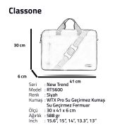 Classone RT5600 Ultracase WTXpro Su Geçirmez Kumaş, Su Geçirmez Fermuar, 15.6 inch Notebook Çantası-Siyah