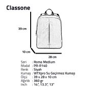 Classone PR-R140 Roma Medium Serisi WTXpro Su Geçirmez Kumaş Notebook 14 inch Sırt Çantası / Siyah