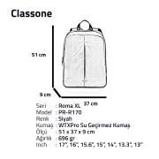 Classone PR-R170 Roma XL Serisi WTXpro Su Geçirmez Kumaş Notebook 17 inch Sırt Çantası / Siyah