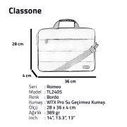 Classone Romeo Medium Serisi TL2405 13-14 inch uyumlu Laptop Çantası -Bordo