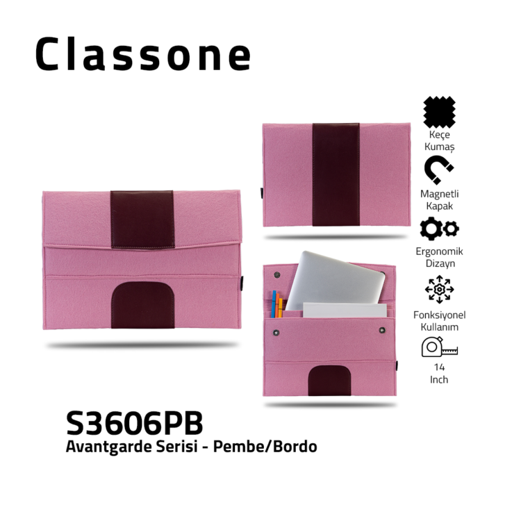 Classone Avantgarde S3606PB 13-14 inch Laptop Hüllen - Rosa-Burgund