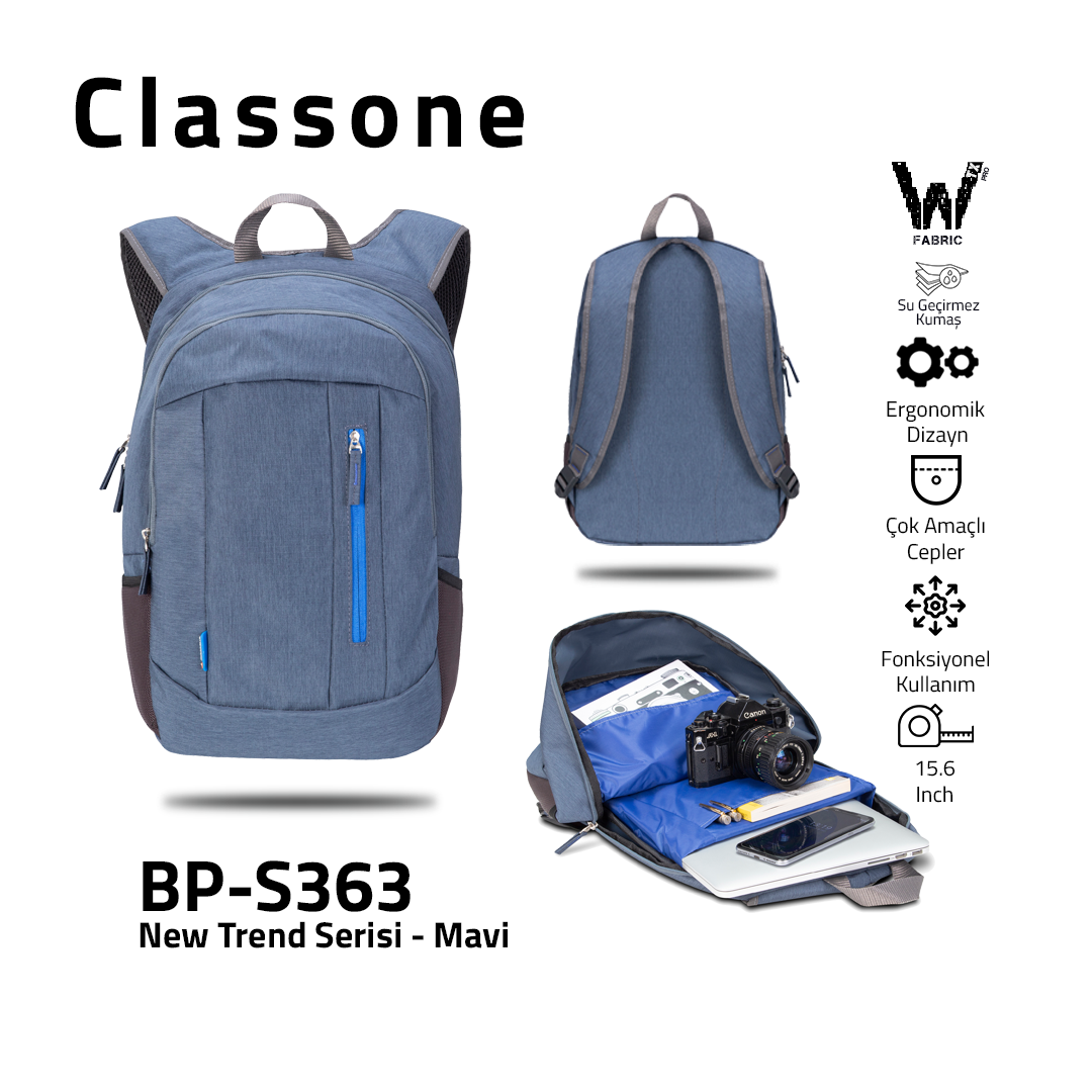 Classone BP-S363 WTXpro Su Geçirmez Kumaş New Trend Sırt 15,6 inch Çantası - Mavi