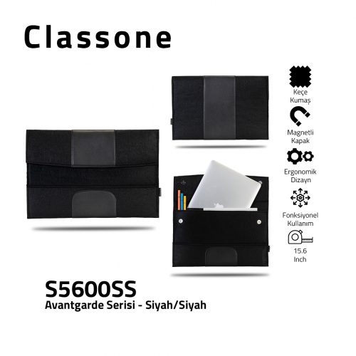 Classone S5600SS Avantgarde 15.6 inch Laptop Kılıfı – Siyah-Siyah