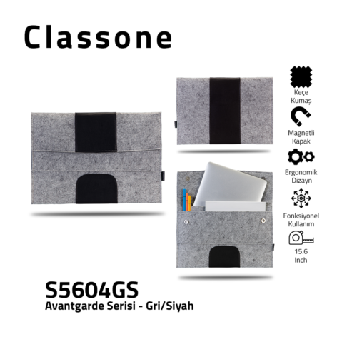 Classone Avantgarde S5604GS 15.6 inch Laptop Case-Gray / Black