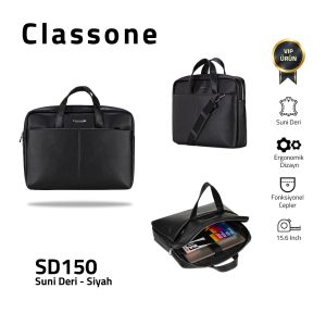 Classone VIP SD150 15.6 Uyumlu Suni Deri Notebook, Laptop Çantası -Siyah