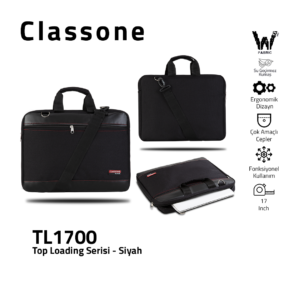 Classone TL1700 Top Loading X Large Serisi WTXpro Su Geçirmez Kumaş 17 inch Notebook Çantası Siyah