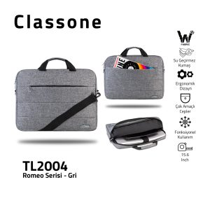 Classone Romeo Serie TL2004 WTXpro Wasserdicht Stoff 15.6 Laptoptasche - Grau