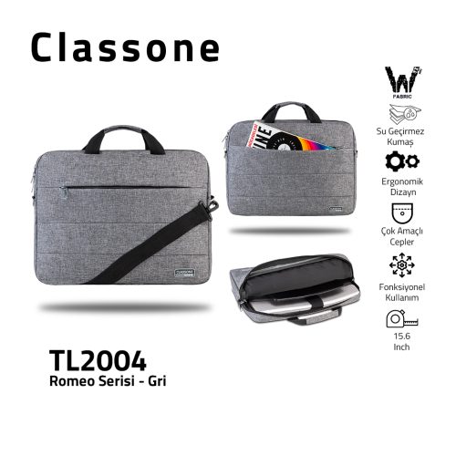 Classone Romeo Large Serisi TL2004 15.6 inch Uyumlu Notebook Çantası – Gri