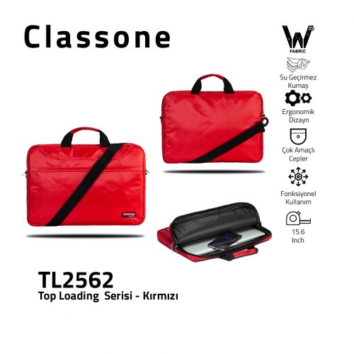 Classone TL2562 Top Loading Large Serisi 15,6 inch Notebook Çantası Kırmızı