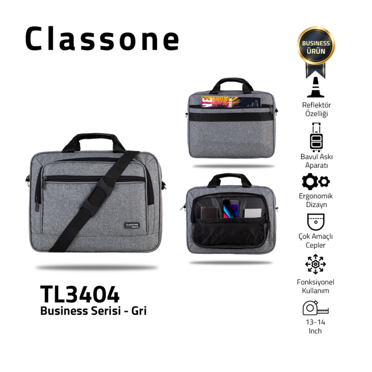 Classone Business Medium Serie TL3404 13-14 Zoll kompatible Laptoptasche - Grau