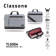 Classone WorkOut Serisi TL5004 WTXpro Su Geçirmez Kumaş 15.6 inch Laptop , Notebook Çantası -Gri