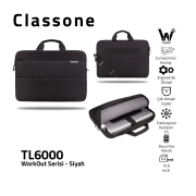 Classone WorkOut Serisi TL6000 WTXpro Su Geçirmez Kumaş 15.6 inch Laptop , Notebook Çantası -Siyah