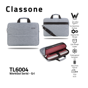 Classone WorkOut Serisi TL6004 WTXpro Su Geçirmez Kumaş 15.6 inch Laptop , Notebook Çantası -Gri