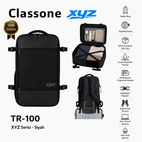 Classone XYZ Serisi TR-100 Kabin Boy ,Uçak İçi , Ergonomik, Laptop ve Tablet Bölmeli, Seyahat, Valiz, 15 -18 inch Uyumlu Notebook, Laptop Sırt Çantası Classone XYZ Serisi TR-100 Kabin Boy ,Uçak İçi , Ergonomik, Laptop ve Tablet Bölmeli, Seyahat, Valiz, 15 -18 inch Uyumlu Notebook, Laptop Sırt Çantası