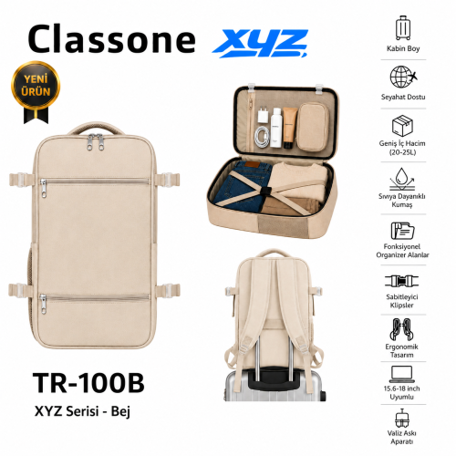 Classone XYZ Serisi TR-100B Kabin Boy ,Uçak İçi , Ergonomik, Laptop ve Tablet Bölmeli, Seyahat, Valiz, 15 -18 inch Uyumlu Notebook, Laptop Sırt Çantası - Bej Classone XYZ Serisi TR-100B Kabin Boy ,Uçak İçi , Ergonomik, Laptop ve Tablet Bölmeli, Seyahat, Valiz, 15 -18 inch Uyumlu Notebook, Laptop Sırt Çantası - Bej