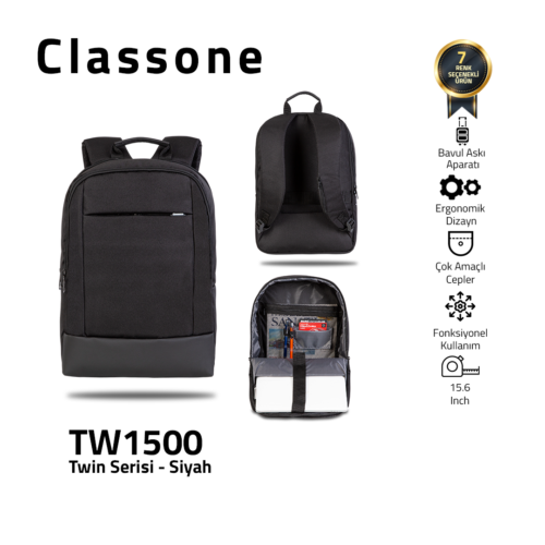 Classone TW1500 Zwillingsfarbe 15,6 Zoll Laptoptasche - Schwarz