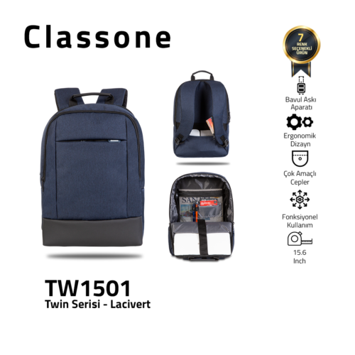 Classone TW1501 Zwillingsfarbe 15,6 Zoll Laptoptasche - Blau