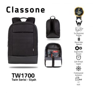Classone TW1700 WTXpro Wasserdicht Stoff Zwillingsfarbe 17 Zoll Laptoptasche - Schwarz