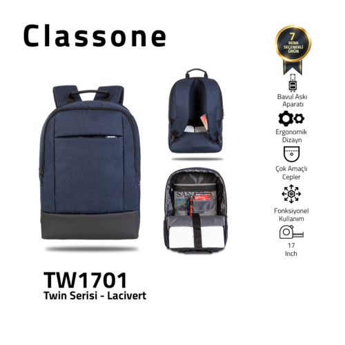 Classone TW1701 Zwillingsfarbe 17 Zoll Laptoptasche - Blau