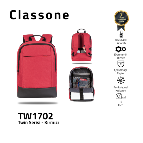 Classone TW1702 Zwillingsfarbe 17 Zoll Laptoptasche - Rot