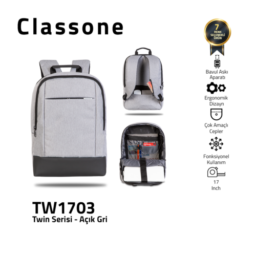 Classone TW1703 Zwillingsfarbe 17 Zoll Laptoptasche - Hellgrau