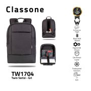 Classone TW1704 WTXpro Su Geçirmez Kumaş Twin Color 17 inch Notebook Çantası- Gri