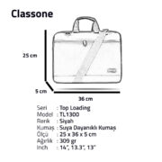 Classone TL1300 Top Loading Serisi 13 - 14 inch El Çantası - Siyah