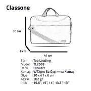 Classone TL2563 Top Loading Large Serisi WTXpro Su Geçirmez Kumaş 15,6 inch  Notebook Çantası Lacivert
