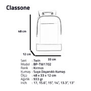 Classone TW1702 Twin Color 17 inch Notebook Çantası- Kırmızı