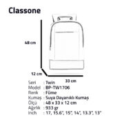 Classone TW1706 Twin Color 17 inch Notebook Çantası- Füme