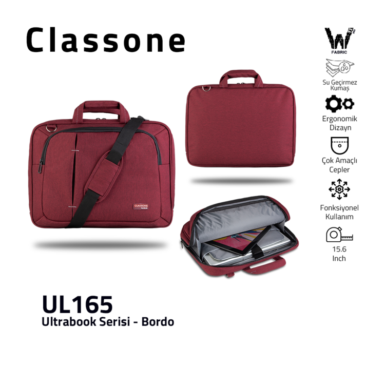 Classone UL165 Ultrabook Serisi Notebook Çantası 13.3 - 15,6 inch uyumlu- Bordo