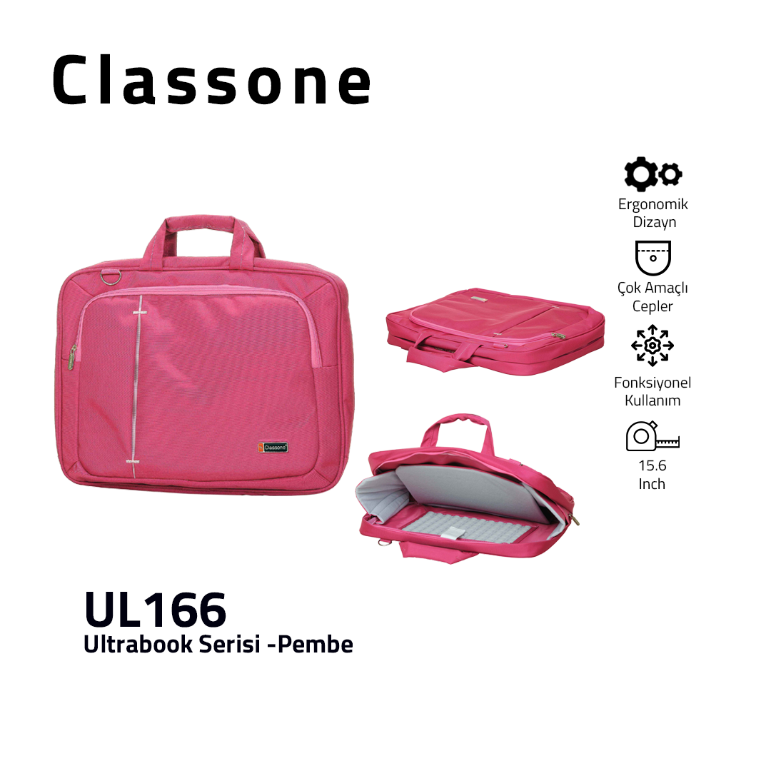 Classone UL166 Ultrabook Large Serisi 15,6 inch  Notebook Çantası Pembe