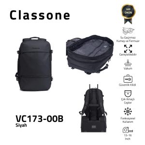 Classone VC173-00B VIP Vacuum Travel Series 17.3, 15.6, 14 inch Compatible Laptop Backpack - Black