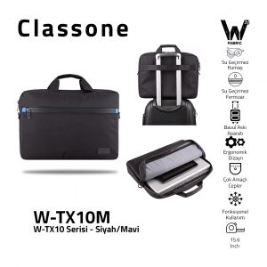 Classone W-TX10 Series WTXpro Waterproof Fabric, Waterproof Zipper W-TX10M 15.6 inch Compatible Macbook, Notebook, Laptop, Tablet Carrying Case-Black/Blue