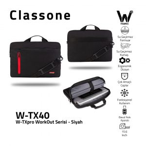 Classone W-TX40 W-TXpro Workout Series WTXpro Wasserdichter Stoff Wasserdichter Reißverschluss 15,6 Zoll kompatibel MacBook, Notizbuch, Laptop, Tablet Tragetasche-Schwarz