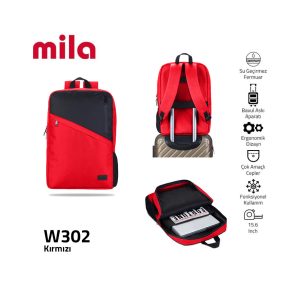 Classone 15,6 Zoll kompatibler W302 – Mila-Serie Lenovo, HP, Asus, Monster, MacBook, Mac Air kompatibler Laptop, Notebook-Rucksack – Rot
