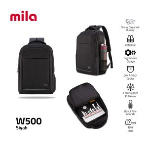 Classone W500 15,60 Zoll Mila Series Ki3-01-003 Network 4 Series – mit Reflektor – Lenovo, HP, Asus, Monster, MacBook, Mac Air kompatibler Laptop-Rucksack – Schwarz