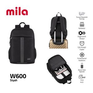 Classone 15,6 Zoll Mila Series W600 – Lenovo, Hp, Asus, Monster, MacBook, Mac Air kompatibel, reflektierend – Laptop-Rucksack – Schwarz