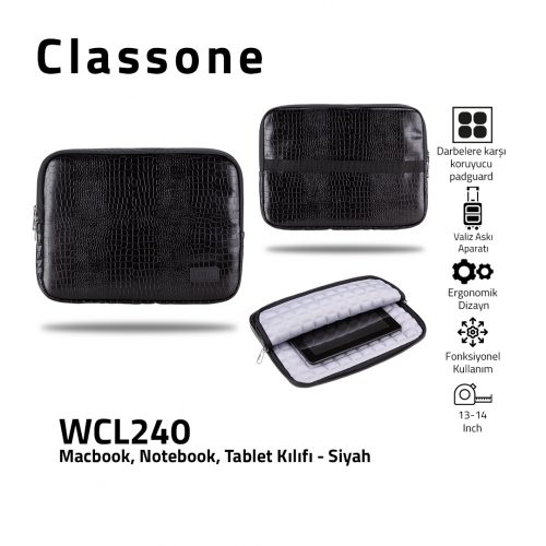 Classone WCL240 13-14" Macbook, Notebook, Tablet Kılıfı-Siyah