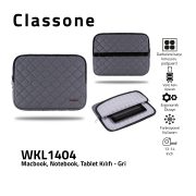 Classone WKL1404 13-14" Macbook, Notebook, Tablet Kılıfı-Gri