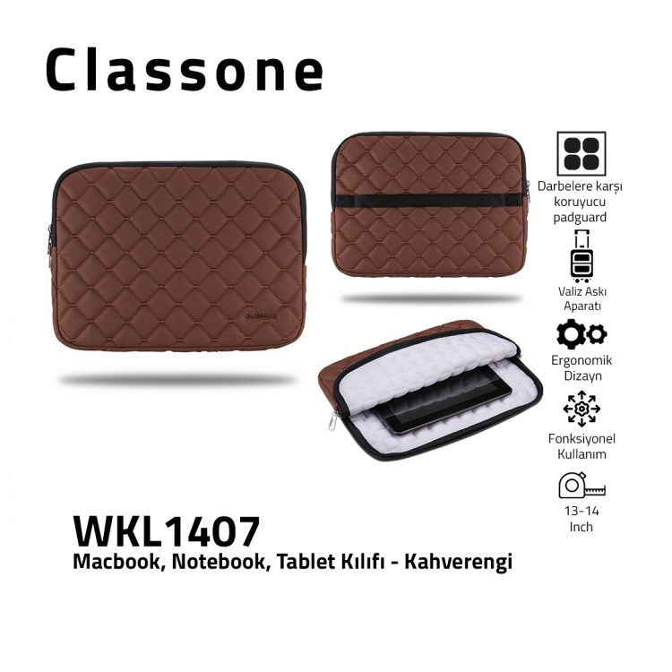 Classone WKL1407 13-14" Macbook, Notebook, Tablet Kılıfı-Kahverengi