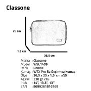 Classone WSL1409 Livorno 13-14 inch Uyumlu Su Geçirmez Kumaş ve Su Geçirmez Fermuar Macbook,Laptop Taşıma Çantası-Pembe