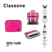 Classone WSL1409 Livorno 13-14 inch Uyumlu Su Geçirmez Kumaş ve Su Geçirmez Fermuar Macbook,Laptop Taşıma Çantası-Pembe