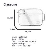 Classone Monza VIP Serisi,13-14 inch Uyumlu WSM140 WTXpro Su Geçirmez Kumaş, Su Geçirmez Fermuar Macbook,Macbook Air Laptop , Notebook  Çantası- Siyah