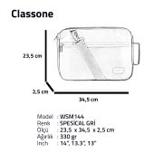 Classone Monza VIP Serisi,13-14 inch Uyumlu WSM144 WTXpro Su Geçirmez Kumaş, Su Geçirmez Fermuar Macbook,Macbook Air Laptop , Notebook  Çantası- Spesical Gri