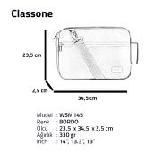 Classone Monza VIP Serisi,13-14 inch Uyumlu WSM145 WTXpro Su Geçirmez Kumaş, Su Geçirmez Fermuar Macbook,Macbook Air Laptop , Notebook  Çantası- Bordo