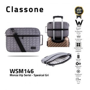 Classone Monza VIP-Serie, 13–14 Zoll, kompatibel mit WSM146 WTXpro, wasserdichtes Gewebe, wasserdichter Reißverschluss, MacBook, MacBook Air, Laptop, Notebook-Tasche – Spesical Grau