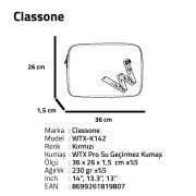 Classone WTX-K142 13, 14 inch WTXpro Serisi Su Geçirmez Kumaş, Macbook,Mac Air,Laptop Kılıfı - Kırmızı