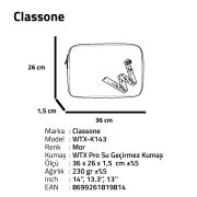 Classone WTX-K143 13, 14 inch WTXpro Serisi Su Geçirmez Kumaş, Macbook,Mac Air,Laptop Kılıfı - Mor