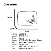 Classone WTX-K152 15.6 -16'' WTXpro Serisi Su Geçirmez Kumaş, Macbook,Mac Air,Laptop Kılıfı-Kırmızı